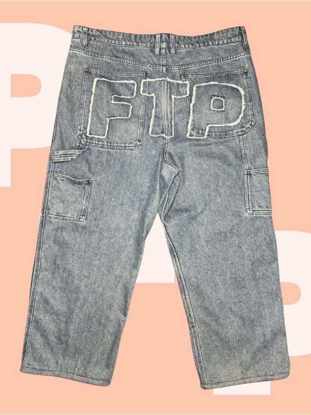 FTP Frayed Denim Logo Carpenter Pants (38)